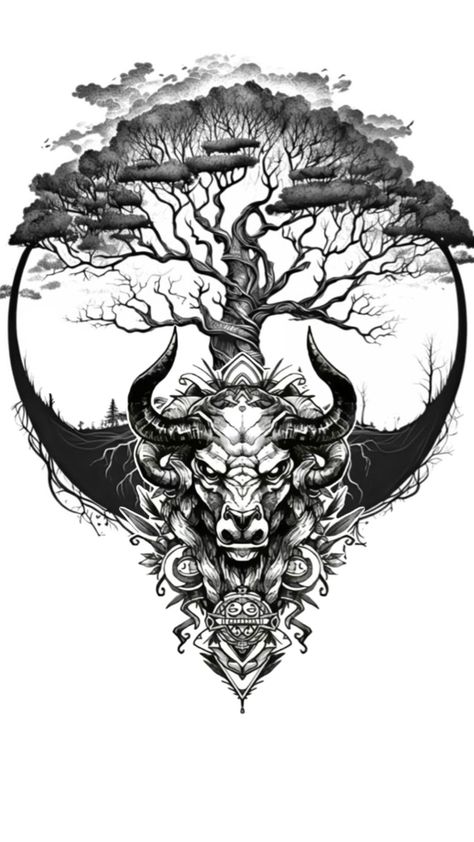 Bull Art Drawing, Ox Tattoo, Taurus Bull Tattoos, Pegasus Tattoo, Arm Tattoos Drawing, Norse Mythology Tattoo, Taurus Art, Totem Tattoo, Geometric Mandala Tattoo