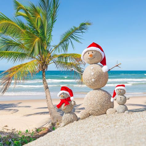 Aussie Christmas Wallpaper, Surf Christmas, Christmas In Brazil, Cali Christmas, Beach Christmas Pictures, Candy Party Decorations, Beach Snowman, Beachy Christmas Decor, Sand Snowman