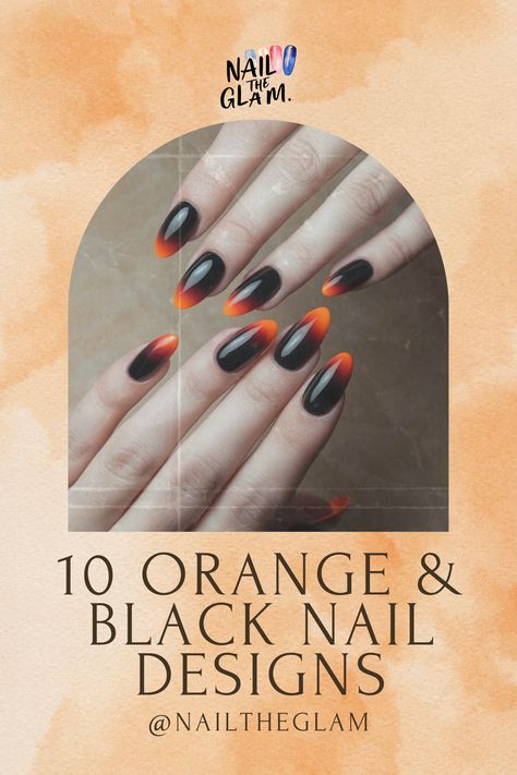 Article that explores 10 bold and stylish orange and black nail designs, perfect for a striking and edgy manicure. Orange And Black Nail Designs, Edgy Vibes, Triangle Eye, Orange Nail Designs, Ten Nails, Statement Nail, Black Cat Silhouette, Green Nail Designs, Nail Tape