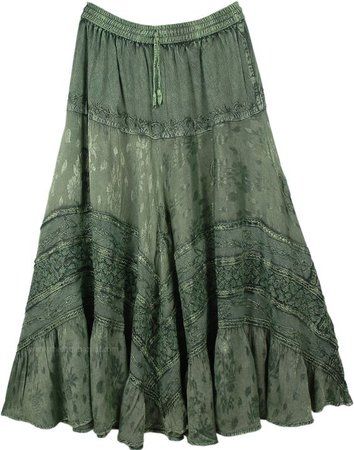 green skirt grunge fairycore | ShopLook Long Green Skirt, Looks Hippie, Green Costumes, Western Skirts, Green Clothing, Rayon Skirt, Mode Hippie, Estilo Hippie, Medieval Style