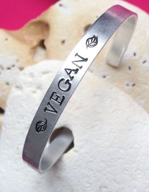 Vegan Stamped Bracelet £12.99 on Etsy Nickel-free Punk Metal Bracelet, Mantra Bracelet, Stamped Bracelet, Recycled Sterling Silver, Sterling Silver Bracelets, Cuff Bracelet, Bracelet Making, Hand Stamped, Cuff Bracelets