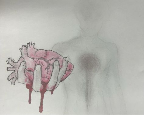 Heart Wrenching Art, Drawing Of A Heart Breaking, Someone Holding A Heart Drawing, Giving Someone Your Heart Drawing, Love Symbolism Art, Things To Draw Heartbreak, Heartbreak Watercolor Paintings, Creepy Heart Drawing, Heart Brake Drawing