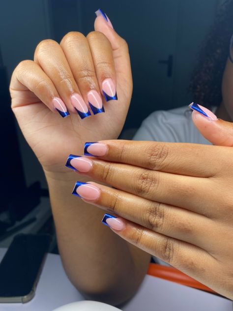 Blue Overlay Nails, Royal Blue Gel Nails Short, Royal Blue Nails Designs Square, Blue Prom Nails Short, Royal Blue Nails French Tips, Natural Nails Designs Short, Nail Ideas Royal Blue, Short Blue Nail Ideas, Royal Blue French Nails