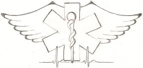 Tattoo design for customer. EMT, angel wings, sinus pulse. ginaleecincotta@gmail Medical Symbol Tattoo, Tattoo Angels, Pulse Tattoo, Tattoo Stars, Pixel Tattoo, Ems Tattoos, Rescue Knife, Medical Tattoo, Nurse Tattoo