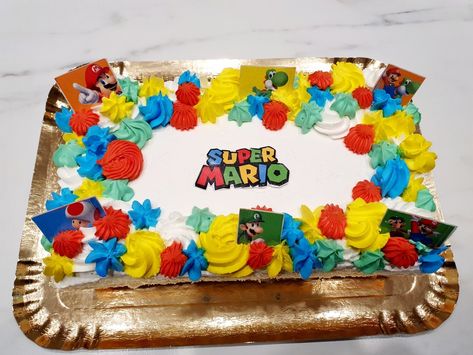 Mario Diy Cake, Mario Sheet Cake Ideas, Super Mario Sheet Cake, Mario Sheet Cake, Tom Cake, Mario Bros Birthday Party Ideas, Mario Bros Cake, Birthday Magic, Super Mario Bros Birthday Party