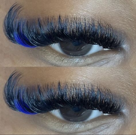 Lashes With Color At The End, Pink And Blue Lash Extensions, Lashes With Blue, Blue Lashes Extensions, Coloured Lash Extensions, Lash Extensions With Blue, Blue Lash Extensions, Lashes With Blue Color, Lash Extensions With Color