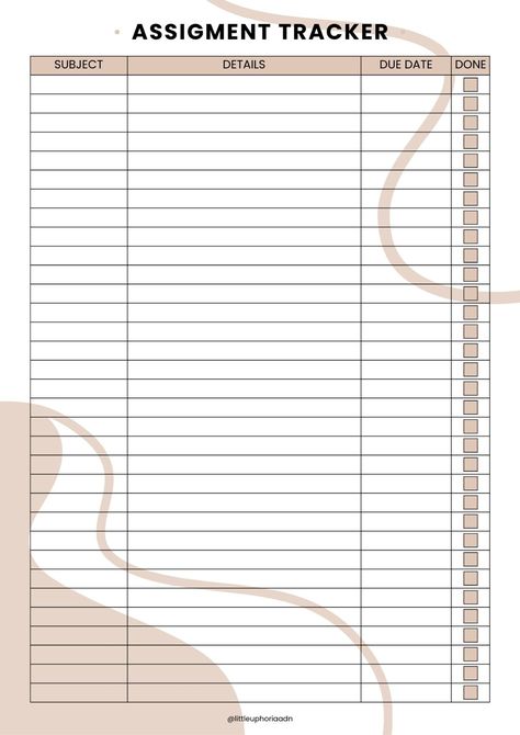 assignment tracker (cream ver) plannerpages #socialmediaplanner📃. Bullet Journal Homework, Assignments Tracker, School Homework Planner, School Organization Printables, Schedule Study, Homeschool Student Planner, Study Planner Printable Free, Student Essentials, Aesthetic Digital Planner