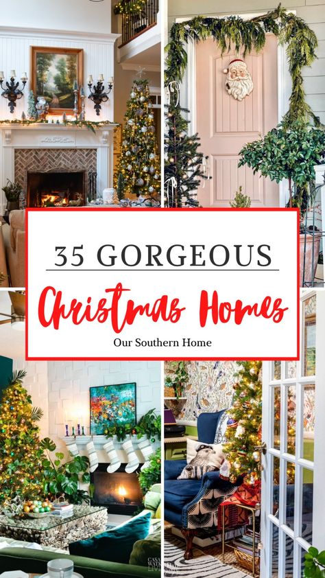 These 35 gorgeous Christmas homes are sure to warm your heart and inspire your holiday decor. There is a little something for every style. #christmas #christmashomes #christmastour Southern Christmas Decorations, Christmas Homes, Neutral Holiday Decor, Southern Living Christmas, Christmas House Tour, Southern Christmas, Neutral Christmas Decor, French Christmas, Christmas Tours