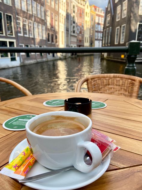 Coffee on canals in Amsterdam Amsterdam Coffee Shop, Amsterdam Coffee, Amsterdam Cafe, Palm Tree Drawing, Amsterdam Photography, Amsterdam Shopping, Oc Aesthetic, Coffee Shop Aesthetic, Flower Vase Arrangements