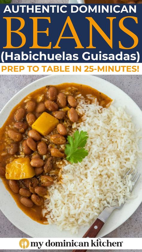 Habichuelas Guisadas (Stewed Beans) is one of the most popular recipes in the Dominican Republic. This stewed Dominican beans side dish is prepared quickly and uses simple ingredients commonly found in the kitchen. Habichuelas Guisadas (Stewed Beans) is one of the most popular recipes in the Dominican Republic. This stewed Dominican beans side dish is prepared quickly and uses simple ingredients commonly found in the kitchen. | @mydominicankitchen Dominican Beans Recipe, Beans Side Dish, Stewed Beans, Dominicano Recipes, Habichuelas Guisadas, Boricua Recipes, Dominican Food, Hispanic Food, Bean Stew