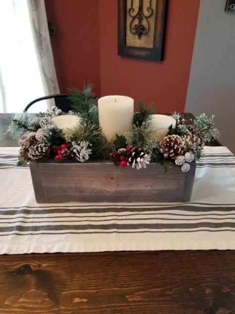 Favorite rustic winter decor to consider 24 Wooden Box Centerpiece, Rustic Winter Decor, Diy Christmas Decorations For Home, Minimalist Christmas Decor, Summer Furniture, Christmas Table Centerpieces, Christmas Centerpieces Diy, 12 December, Christmas Decorations Rustic