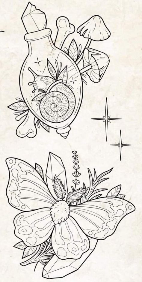 Patchwork Cottagecore Tattoo, Swamp Witch Tattoo, New School Traditional Tattoo Designs, Botanical Ink Drawing, Burning Flower Tattoo, Teepee Drawing, Cottagecore Drawing Ideas, Neo Traditional Tattoo Design Sketches, Cottagecore Tattoo Ideas