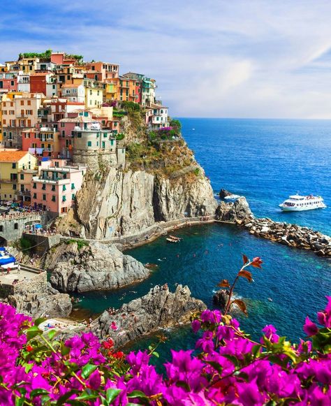 Vibrant Manarola village, Cinque Terre, Italy Manarola Cinque Terre Italy, Cinque Terra, City Watercolor, Italy Coast, Manarola Italy, Italy Culture, Italian Night, Italy Landscape, Cinque Terre Italy