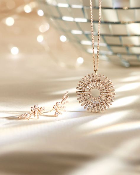 Just because the festive season is finished doesn’t mean the party is over. Make every day this New Year a wondrous celebration with our sensational Large Rising Sun diamond necklace and Comet Flare diamond studs. They are out of this world. Shop Fine Jewellery now: https://bit.ly/3qdWq7C Luxury Evening Pendant Necklace, New Year Jewelry Photography, Luxury Pendant Jewelry With Elegant Design, Luxury Festival Pendant Jewelry, Luxury Festive Pendant Jewelry, Festive Diamond Pendant Jewelry, Diamond Jewellery Photography, Jewellery Photography Inspiration, Jewelry Product Shots