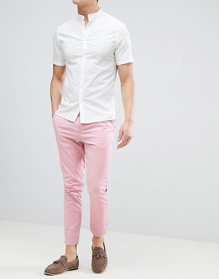 Mens Pink Pants, Light Blue Dress Pants, Casual Shirts Outfit, Chinos Men Outfit, Chinos Men, Light Pink Pants, Pink Chinos, Cropped Chinos, Formal Men Outfit