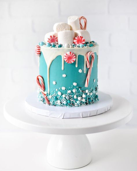 Sprinkle Pop on Instagram: “❄️ Marshmallow World Peppermint Cake ❄️ ⠀⠀⠀⠀⠀⠀⠀⠀⠀ Marshmallows on top and marshmallows in our MARSHMALLOW WORLD sprinkle mix. Yep, that's…” Reindeer Christmas Cake Ideas, Christmas Birthday Cake, Winter Torte, Xmas Cakes, Christmas Themed Cake, Holiday Cake, Fake Bakes, Christmas Cake Designs, Xmas 2024