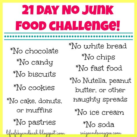 21 Day NO JUNK FOOD Challenge.  www.lifeofskyandkash.blogspot.com www.crazyraisingsaigeandswayzee.blogspot.com 30 Day Diet Challenge, Junk Food Challenge, No Junk Food, No Junk Food Challenge, 13 Day Diet, Healthy Eating Challenge, No Sugar Desserts, 30 Day Diet, Texas Chili