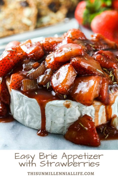 Topped with a tasty mixture of fresh strawberries, this quick and easy brie appetizer recipe will wow your guests. It's seasonal, sweet, savory and very satisfying! Easy Brie Appetizer, Strawberry Brie, Appetizer Recipes Vegetarian, Mushroom Appetizer Recipes, Summer Suppers, Brie Recipes Appetizers, Mexican Food Recipes Appetizers, Brie Appetizer, Christmas Appetizers Easy