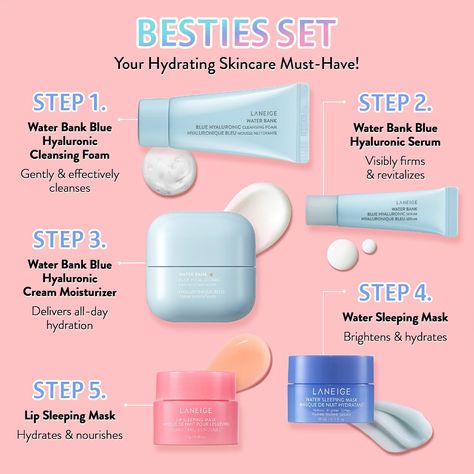 Besties Set - LANEIGE | Sephora Laneige Sephora, Laneige Products, Full Skincare Routine, Laneige Skincare, Glowing Skin Secrets, Skincare Goals, Water Sleeping Mask, Laneige Water Sleeping Mask, Hyaluronic Serum