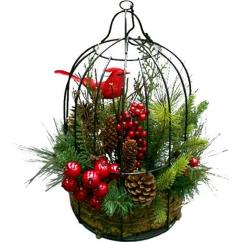 Christmas Bird Cage, Christmas Hanging Baskets, Birdcage Planter, Cage Decor, Bird Cage Centerpiece, Office Commercial, Christmas Planters, Christmas Flower Arrangements, Bird Cage Decor