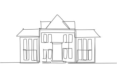 Single one line drawing of luxury elementary school building exterior. Back to school minimalist, education concept. Continuous simple line draw style design graphic vector illustration School Building Exterior, Elementary School Building, School Minimalist, School Building Design, Simple Building, Minimalist Drawing, Simple Line Drawings, One Line Drawing, Continuous Line Drawing