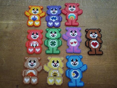 Perler Bead Patterns Care Bears, Care Bear Perler Beads, Melt Beads Patterns, Hamma Beads Ideas, Pearl Beads Pattern, Easy Perler Beads Ideas, Fuse Bead Patterns, Art Templates, Diy Perler Bead Crafts