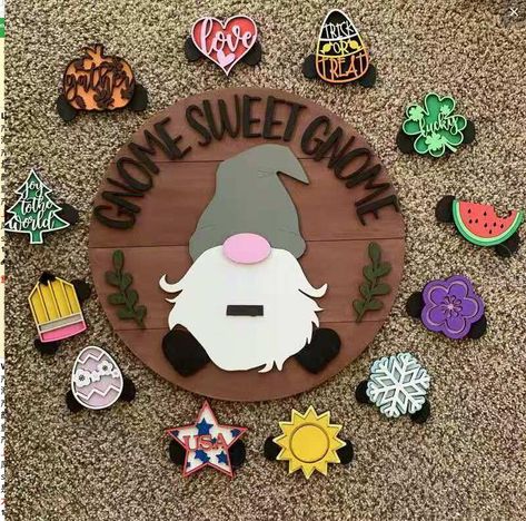 Gnome Door Sign, Gnome Door, Heart Is Full, Wooden Door Signs, Wood Door Hangers, Gnome Ornaments, Gnomes Crafts, Wood Painting, Craft Time