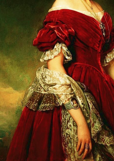 Red velvet gown with lace Franz Xaver Winterhalter, Historical Costume, Classical Art, Historical Dresses, Historical Clothing, Historical Fashion, Fashion History, Rococo, Costume Design