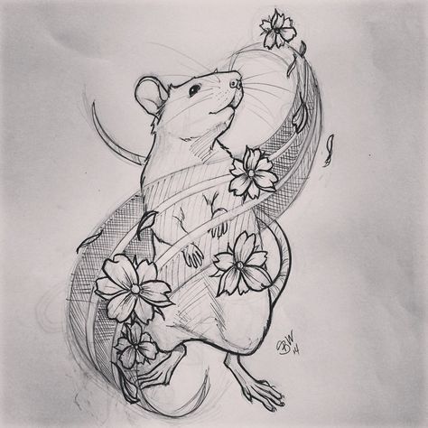 Shop doodle 🌸🐭 Anyone like this for a tattoo in South Jersey? #rat #tattoo #ratlover #rattattoo #ratlife #ratzrule #tattooart #cherryblossoms #infinity #ratstagram #drawing #doodle #pen #pendrawing... Rat Tattoo, Tier Tattoo, Mouse Tattoos, Arte Indie, Theme Tattoo, A Rat, South Jersey, Desenho Tattoo, Pet Rats