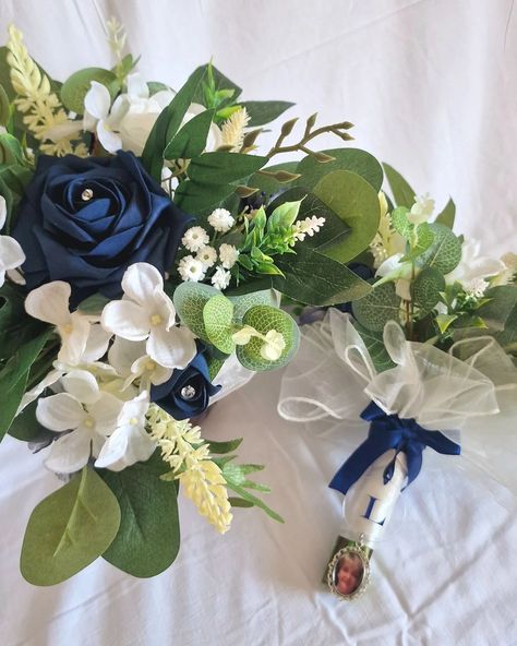 🪻Chemieleigh & Adam's bridesmaids posies🪻 Classic ivory & greens with a hint of navy with memory brooches #bridalbouquet #weddingflowers #floralinspiration #floraldesign #floralinspo #bouquet #wedding #memorybrooch #made2matter #made2matterinspiration #made2matterlove #made2mattercreations Bridal Party Color Schemes, Bridal Parties Colors, Blue Bride, Bride's Bouquet, Blue Wedding Bouquet, Wedding Bouquets Bride, Bride And Bridesmaids, Artificial Flowers Wedding, Button Holes