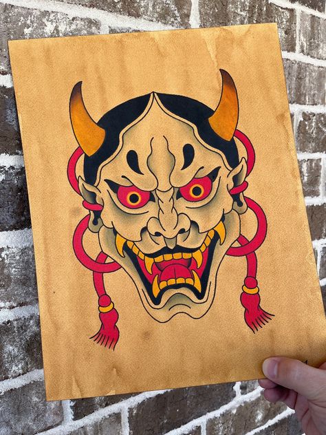 Traditional Hannya Tattoo Flash Print  🏯Dreaming of meaningful Japanese tattoos?🐲Your dream is our canvas! Click the link above and let's make your vision a reality!🌸#JapaneseTattoo Traditional Hannya Tattoo, Meaningful Japanese Tattoos, Japanese Traditional Tattoo Flash, Hannya Maske Tattoo, Japanese Reference, Hannya Maske, Japanese Snake, Japanese Hannya Mask, Traditional Japanese Tattoo Flash