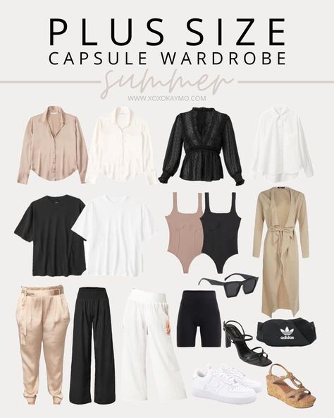 An easy plus size summer capsule wardrobe you can put together! Apple Shape Outfits Plus Size, Plus Size Minimalist Wardrobe, Travel Capsule Wardrobe Summer, Plus Size Capsule Wardrobe, Apple Shape Outfits, Shein Plus Size, Holiday Capsule Wardrobe, Plus Size Summer Fashion, Holiday Outfits Summer