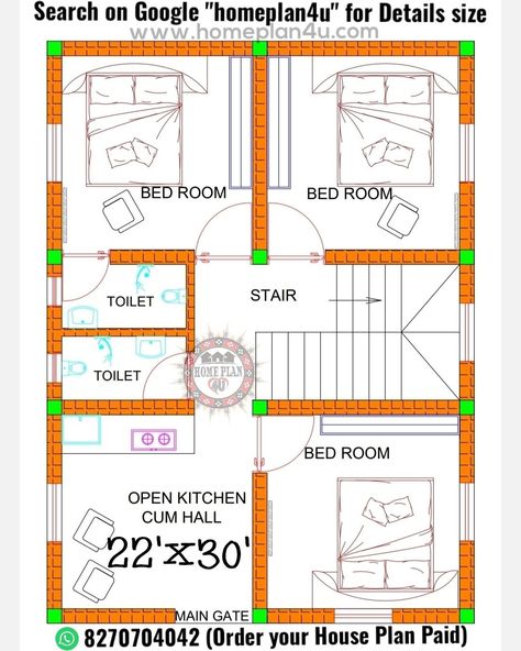 22 x 30 House Design with interior I will create floor plans within 24 hoursMy speciality lies in creating architectural 2D and 3D floor plans, walkthrough videos, as well as interior renderings of super-realistic 4K resolution. What Do You Get From Me?✅ Professionally created 2D architectural floor plans✅ Interior design according to desired style and requirements✅ 3D modelled floor plans with HD quality renderingsfloor plans for new homesfloor plan designfloor plans farmhousef 20×30 House Plan, House Plan 3d, Plans Interior Design, Map House, 20x30 House Plans, 3d House Design, North Facing House, 20x40 House Plans, Simple False Ceiling Design