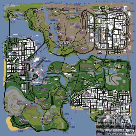 Mapa que muestra la ubicación de los vehículos en GTA San Andreas San Andreas Cheats, San Andreas Gta, Grand Theft Auto Games, Gta 4, Gta Sa, Gta San Andreas, Rockstar Games, Location Map, San Andreas