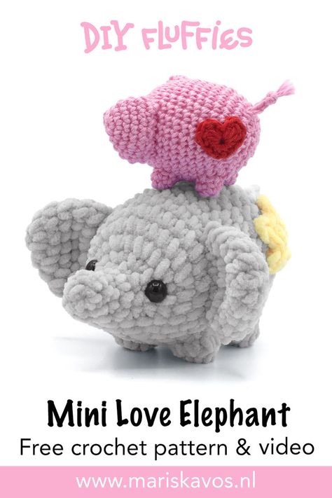 Crochet this adorable Amigurumi elephant with DIY Fluffies’ free pattern and step-by-step video tutorial! This beginner-friendly project requires minimal sewing—just the legs! It’s a quick and easy crochet project, perfect for those looking to learn how to make plush animals. Suitable for any yarn, with a full video included to guide you through each step! Mini Crochet Elephant, Small Crochet Animals Free Patterns, Elephant Crochet Pattern Free, Crochet Elephant Pattern Free, Diy Fluffies, Elephant Crochet Pattern, Crochet Butterfly Free Pattern, Amigurumi Elephant Pattern, Elephant Amigurumi