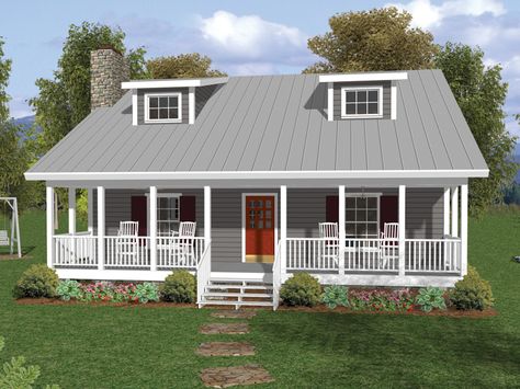 One And A Half Story Home With Deep Covered Porch And Twin Dormers Basement House Plans, Southern Traditional, House Plans One Story, Bungalow Homes, Farmhouse Style House Plans, Traditional House Plan, Country Style House Plans, Country House Plan, Modern Farmhouse Plans