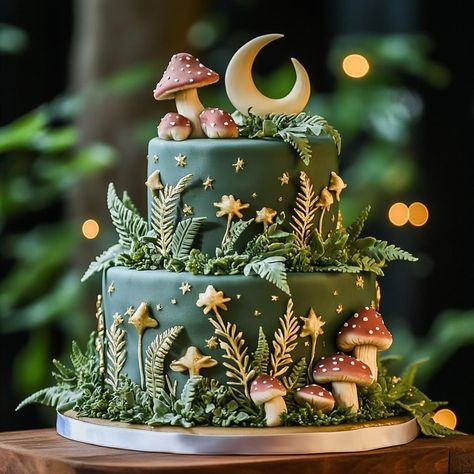 Forest Wedding Food Ideas, Fairy Garden Wedding Cake, Mushroom Forest Cake, Enchanted Birthday Cake, Enchanted Forest Cake Pops, Enchanted Forest Party Food, Dnd Wedding Cake, Birthday Cake Mushroom, Enchanted Forest Food