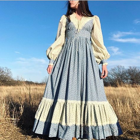 Been savin’ this highly coveted calico #gunnesax prairie dress for #gunnesaxfriday 🌷Tag size 9 / 28” waist 🌷 SOLD Prairie Dress Outfit, Prairie Aesthetic Fashion, Prairie Outfit, Spring Long Sleeve Prairie Dress In Cottagecore Style, Fitted Cottagecore Prairie Dress With Ruffles, Cottagecore Fitted Prairie Dress With Lace Trim, Spring Long Sleeve Cottagecore Prairie Dress, Prarie Dresses 70s, 70s Prairie Dress