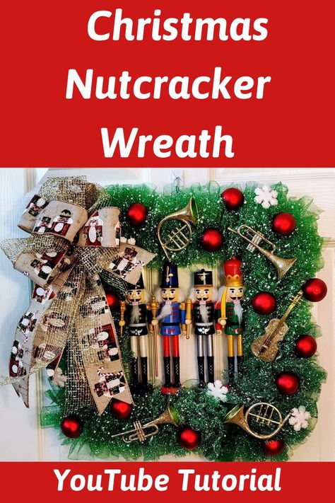 Dollar Tree Nutcracker, Christmas Wreath Dollar Tree, Dollar Tree Christmas Diy, Diy Nutcracker, Nutcracker Wreath, Wreath Making Tutorials, Dollar Tree Christmas, Wreath Maker, Winter Inspired