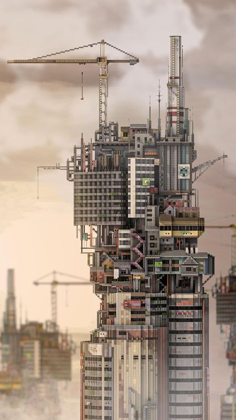 Cyberpunk Tower, Japanese Minecraft Builds, Cyberpunk Building, Minecraft Modern City, Minecraft Steampunk, City Project, Piskel Art, Minecraft Modern, Minecraft Room