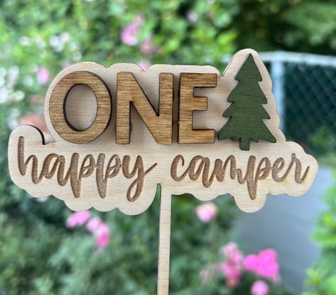 One Happy Camper Cake Topper, One Happy Camper Smash Cake, One Happy Camper First Birthday Food, One Happy Camper Cake, Camper Cake Topper, Happy Camper Cake, 1sr Birthday, Camper Cake, Camper Cakes