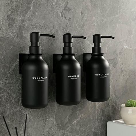 Bathroom Soap Dispenser Ideas, Shampoo And Conditioner Dispenser, Shower Soap Dispenser, Black Shampoo, Soap Dispenser Wall, Wall Mounted Soap Dispenser, Silver Shampoo, Shampoo Dispenser, Shampoo Bottles