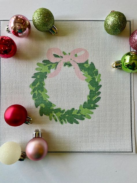 MercyBirdDesigns - Etsy Needlepoint Door Hanger, Christmas Needlepoint Ornaments, Christmas Needlepoint Patterns, Needlepoint Ornaments Christmas, Needlepoint Wreath, Needlepoint Finishing Ideas, Needlepoint Alphabet, Needlepoint Crafts, Needlepoint Monogram