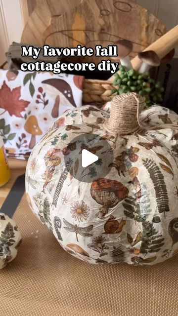 Susan | Motherhood & Cozy Living on Instagram: "Cottagecore pumpkin diy 🍁🧺🕯️🍄

I saw decoupage pumpkins on Pinterest and had to make it mushroomcore | cottagecore and I am obsessed!

I searched Amazon for the paper napkin design I wanted and then got a few different sized crafts pumpkins and mod podge. It was such a fun craft, messy but fun. 

There are lots of tutorials if you search on Pinterest but you basically just put a layer of the mod podge under the napkin and then cover with a layer.  I wasn’t worried about matching patterns or having clean lines. After the main part of the pumpkin was finished I covered the stem in twine. I just love how cute they are. 

#cottagecoredecor #pumpkindecor #pumpkindiy #fallcrafts #falldecor #autumndecor #cottagecoreaesthetic #cottagecoreaestheti Cottagecore Diy Crafts, Cottagecore Pumpkin, Mushroom Pumpkin, Cottagecore Diy, Decoupage Pumpkins, Fall Cottagecore, Pumpkin Diy, Matching Patterns, Napkin Design