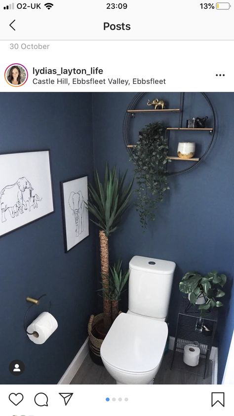 Inspiration Wc, Blue Bathroom Walls, Wc Decoration, David Wilson Homes, Small Downstairs Toilet, Cloakroom Toilet, Navy Bathroom, Half Bathroom Decor, David Wilson