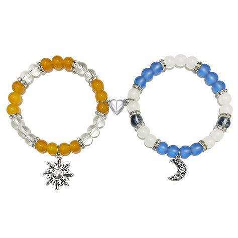 PRICES MAY VARY. SUN AND MOON BRACELETS: Inspired by the features of sun and moon, we designed this matching Sun-Moon heart bracelet for couples and friends. When two bracelets come together, they attract each other. This bracelets can make separated friends or couples feel connected, no matter how far apart you are, this pair of long distance bracelets will make you feel together. The meaningful spider themed design, definitely a great gifts for her/him. SIZE: Round bead size is about 8mm. The Bestie Friendship Bracelets, Matching Things For Best Friends, Bracelets For Besties, Glass Beads Bracelet Ideas, Matching Bead Bracelets, Bracelet Themes, Cute Matching Bracelets, Friendship Bracelets Matching, Gifts For Couples Friends