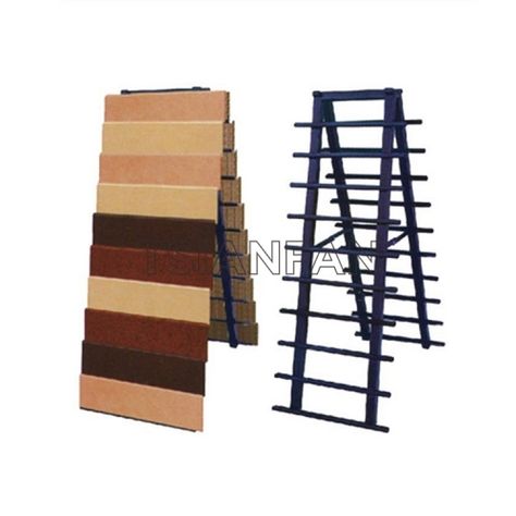 Blue Metal Display Stand For Marble Tile Display Blinds Showroom, Metal Flooring, Black Metal Shelf, Materials Board, Tile Display, Stone Display, Materials Board Interior Design, Vinyl Display, Tile Wood