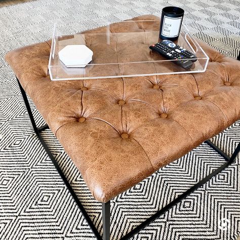 ottoman coffee table from @overstock // @liketoknowit #ltkhome #livingroomdecor #livingroomideas Leather Ottoman Coffee Table, Faux Leather Ottoman, Ottoman Coffee, Ottoman Cover, Ottoman Coffee Table, Leather Ottoman, Tufting Buttons, Pallet Coffee Table, Ottoman