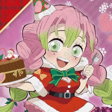 Mitsuri Kanroji Christmas, Mitsuri Christmas, Christmas Pfp, Kimetsu No Yaiba, Demon Slayer, Christmas, Anime, Hair