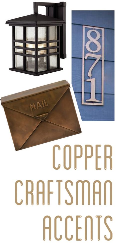 Copper Craftsman Fixtures Craftsman Style Outdoor Lighting, How To Add Craftsman Style To Your Home, Mailbox Inspiration, Craftsman Mailbox, Craftsman Curb Appeal, Craftsman Landscaping, Craftsman Style Interiors, Craftsman Home Decor, Craftsman Porch